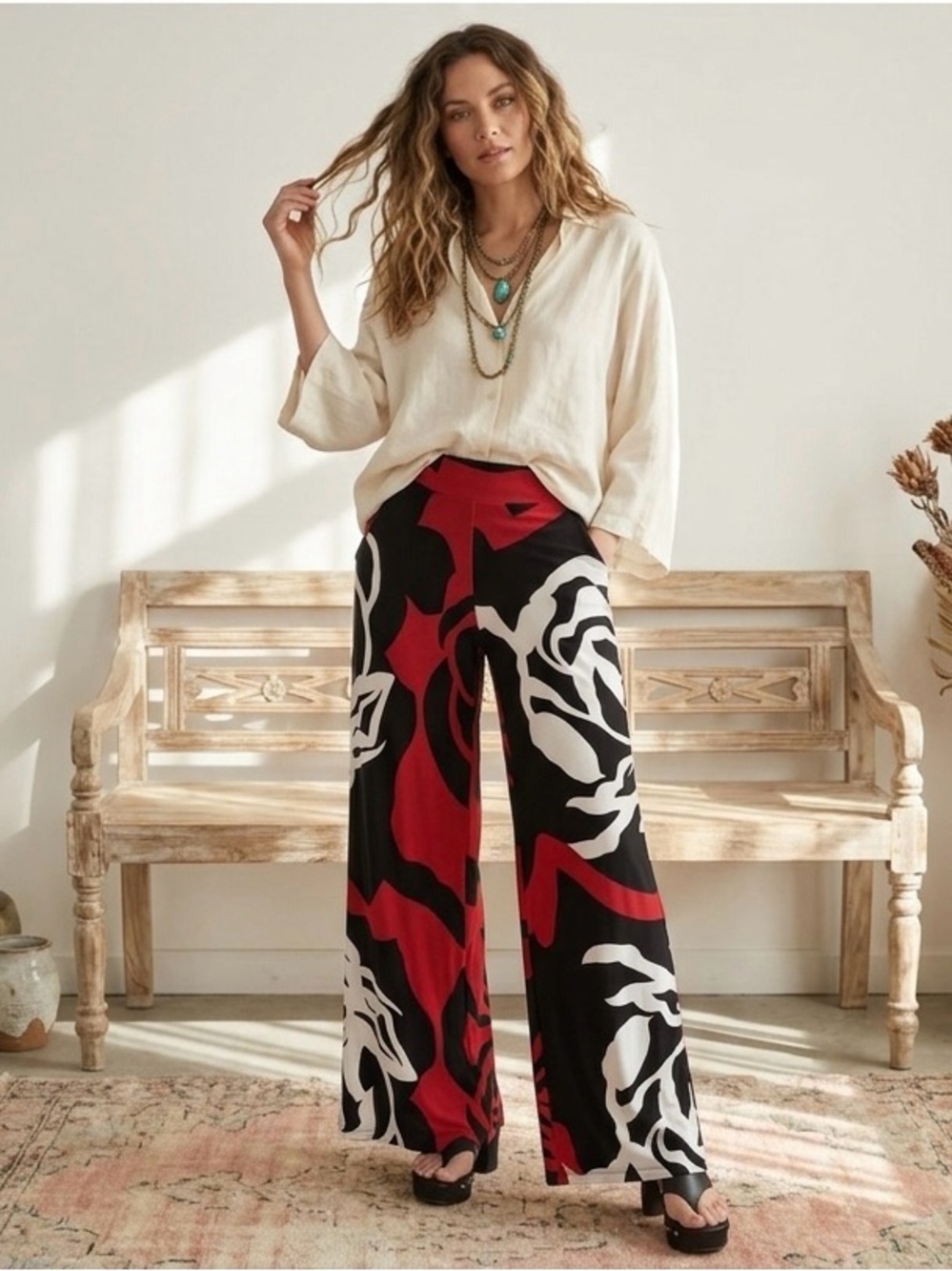 FRANK LYMAN DESIGN Floral Palazzo Pants Wide Leg Maximalist Boho Going Out 6 NEW
